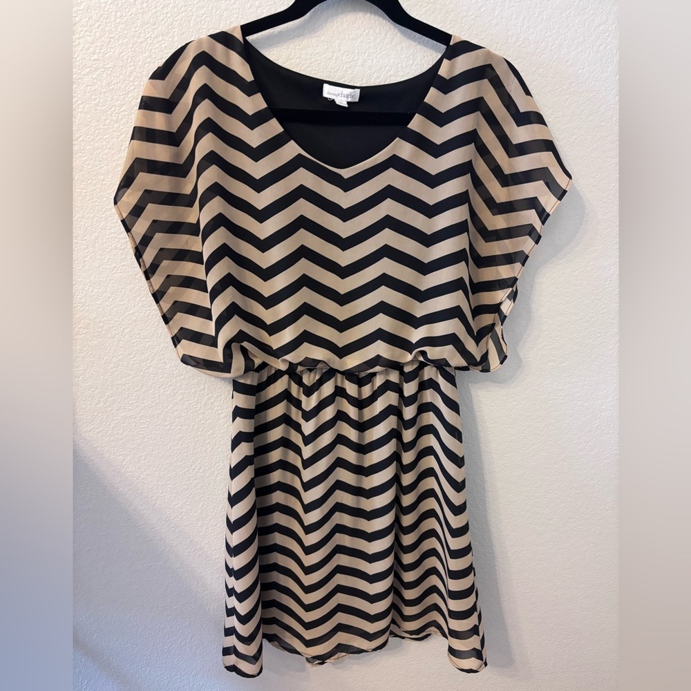 Charming Charlie Black and Cream Chevron Dress